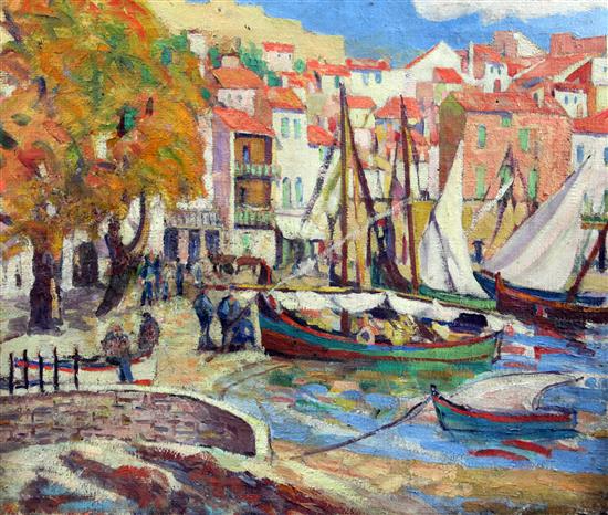 Hilary Clements Hassell (fl.1911-1936) Nice harbour, 25 x 30in., unframed